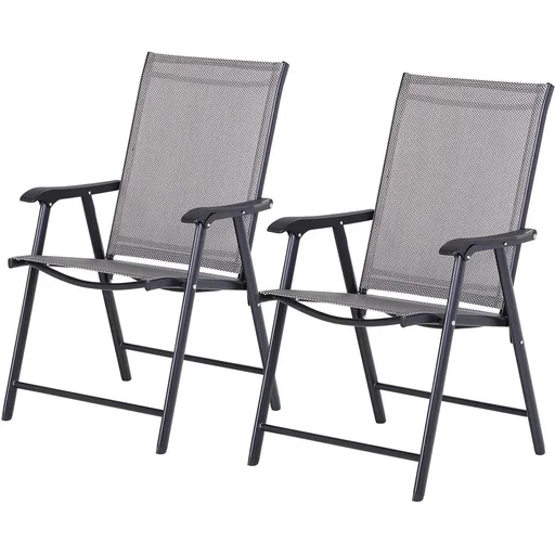 "Klappstuhl mit Armlehne 2er Set Campingstuhl Angelstuhl Metall Grau 58 x 64 x 94 cm image"