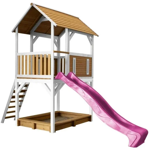 "Pumba Spielturm Braun/Weiß - Lila Rutsche image"