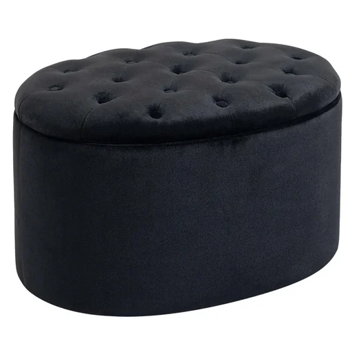 "Sitzbank Polsterbank mit Stauraum Truhenbank Ovale Form Flur Schlafzimmer Wohnzimmer samtartiges Polyester Gummiholz Sch image"