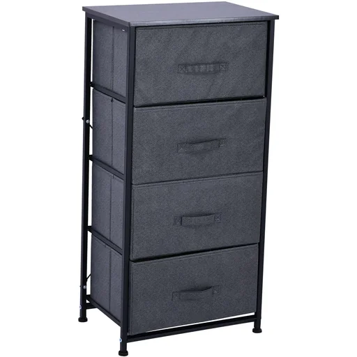 "Schubladenschrank Aufbewahrungsschrank mit 4 faltbaren Stoffschubladen Metallgestell + Holz + Leinen Grau 45 x 30 x 92 c image"