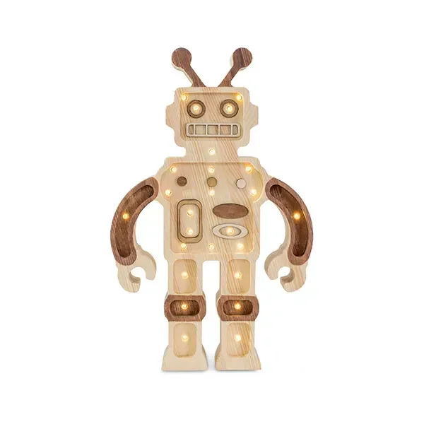 Little Lights Nachtlicht Kinder, Nachtlampe Roboter - 100% Kiefernholz natur, Farbe: Holz