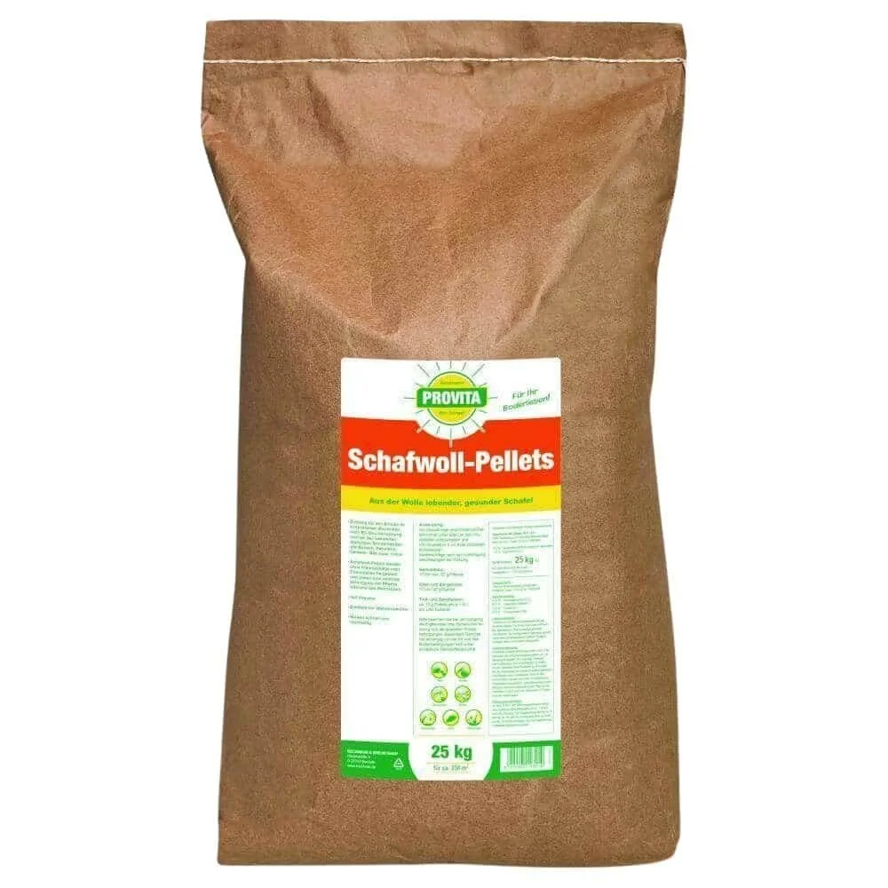"Schafwollpellets 25 kg, Schafwolle Dünger 11,7+5,4 für ca.250m² Provita image"