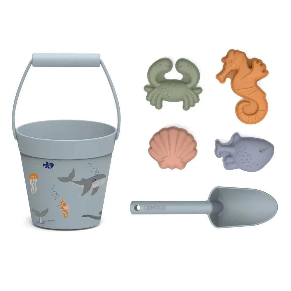 "Liewood "Dante" Sandkasten-Set Silikon Sea Creatures blau image"