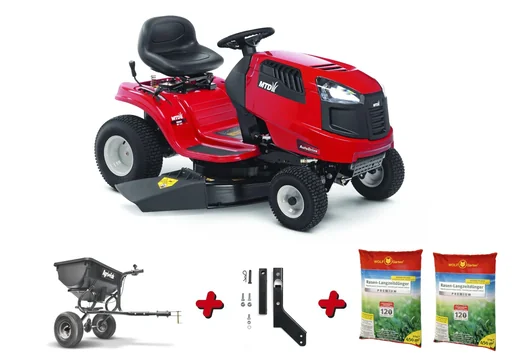 "Rasentraktor Smart RF 130 H Aktion inklusive Anhänge-Streuer, Kupplung und 2x Rasenlangzeitdünger 450m² image"