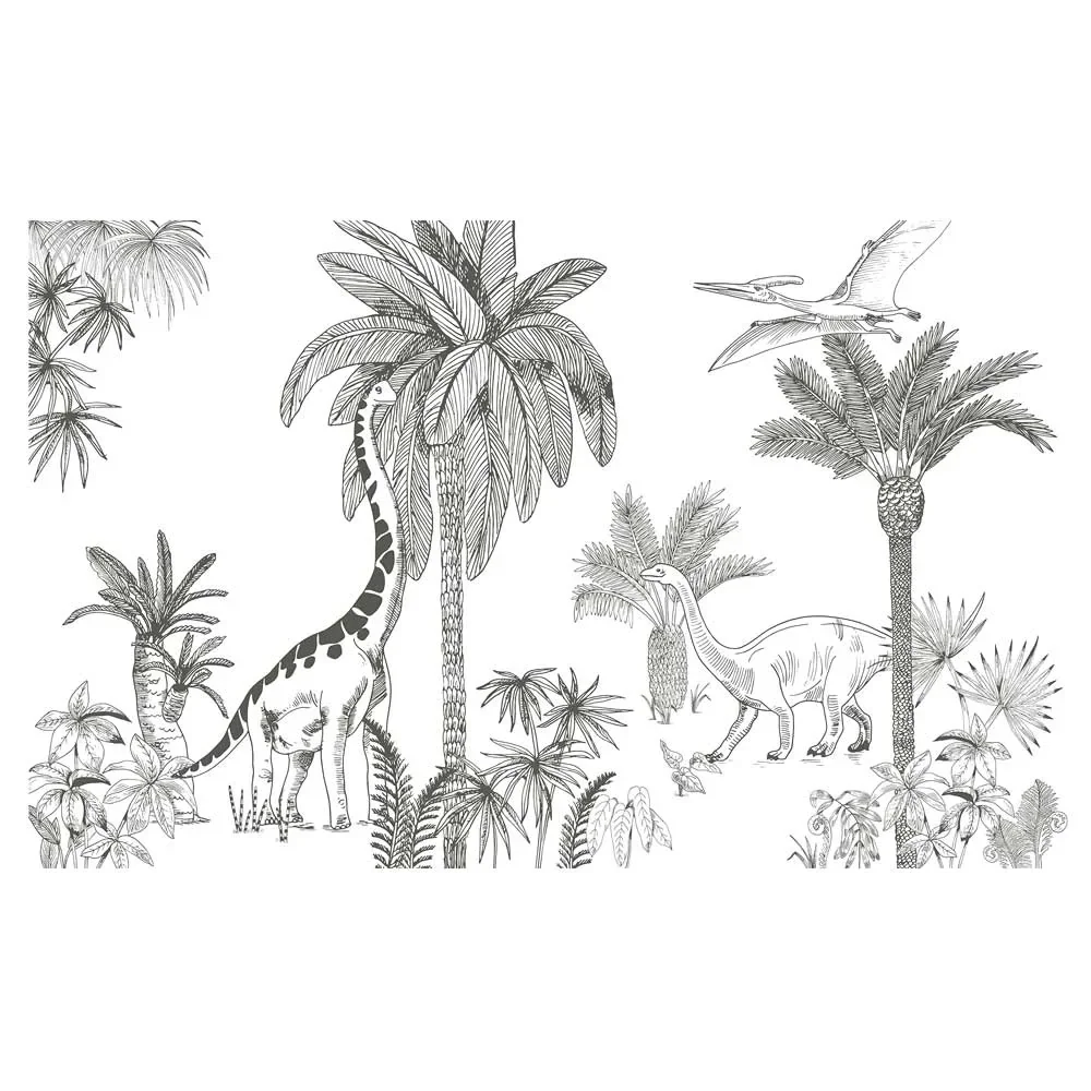 "Lilipinso Vlies Wandbild Dinosaurier mit Palmen grau image"