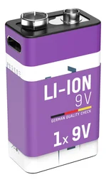 Lithium-ion 9V E-Block rechargeable battery with USB-C, 1 piece, safety cut-off