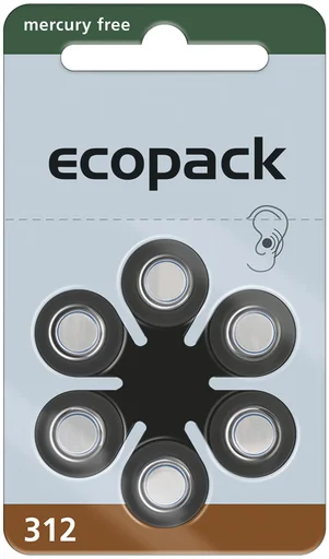 "Hörgerätebatterie Ecopack Typ 312(PR41) BRAUN - 6 Stück image"