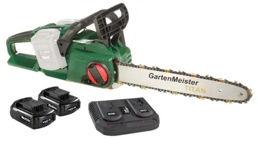 "Set Akku-Kettensäge + 2 x Akku 2 Ah + Doppelschnell-Lader. image"