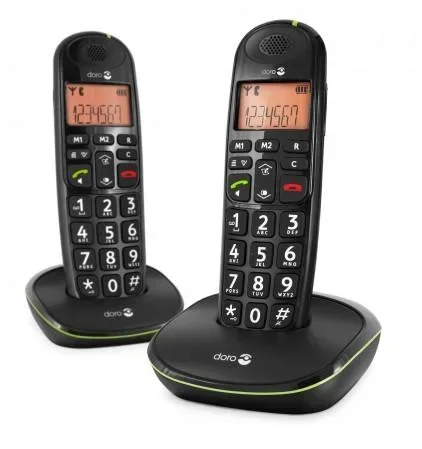 "Analoges DECT-Telefon PhoneEasy 100w Duo Schwarz mit Telefonbuch bis zu 20 Einträgen image"