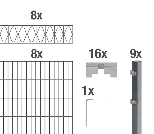 "Doppelstabmattenzaun Sets anthrazit mit Dekorelement "Eleganz", Länge: 16 m, Höhe: 100 cm image"
