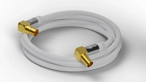 "TV Antennenkabel 135 dB, 4x geschirmt, 5 m, Weiß - vergoldet, Koax-Buchse 90° > Koax-Stecker 90° (70422) image"