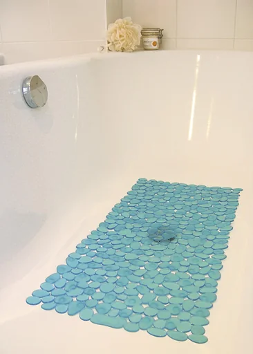 "Badewannen-Einlage, Anti-Rutsch-Matte, Stein-Optik, Blau/ Transparent image"