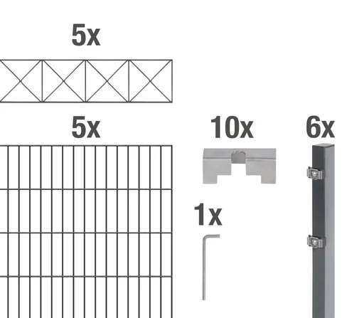 "Doppelstabmattenzaun Sets anthrazit mit Dekorelement "Nexus", Länge: 10 m, Höhe: 100 cm image"
