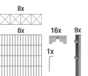 Doppelstabmattenzaun Sets anthrazit mit Dekorelement "Nexus"", Länge: 16 m, Höhe: 140 cm