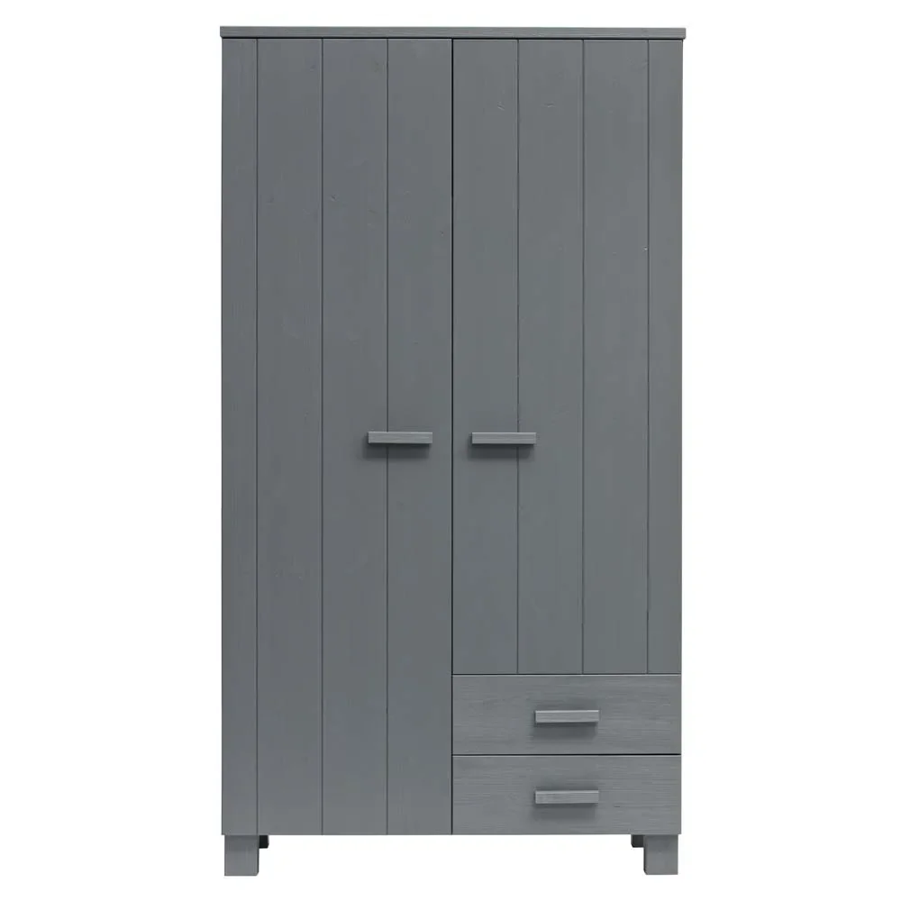 "WOOOD - Schrank Dennis, 2-türig, Kiefer, 202x111x55 cm, Stahlgrau image"