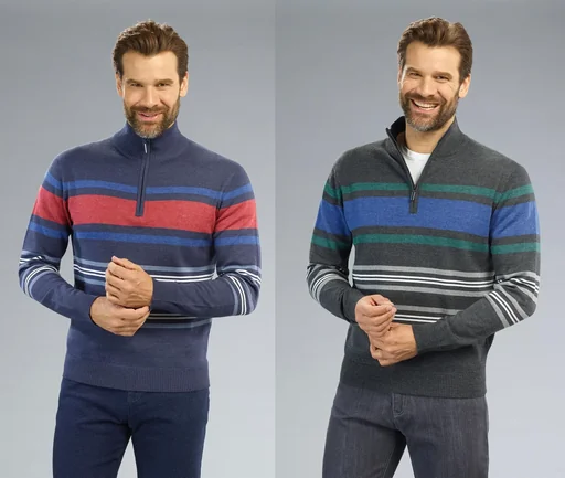 "Pullover mit Reißverschluß, Farbe blau/gestreift, Gr.M image"