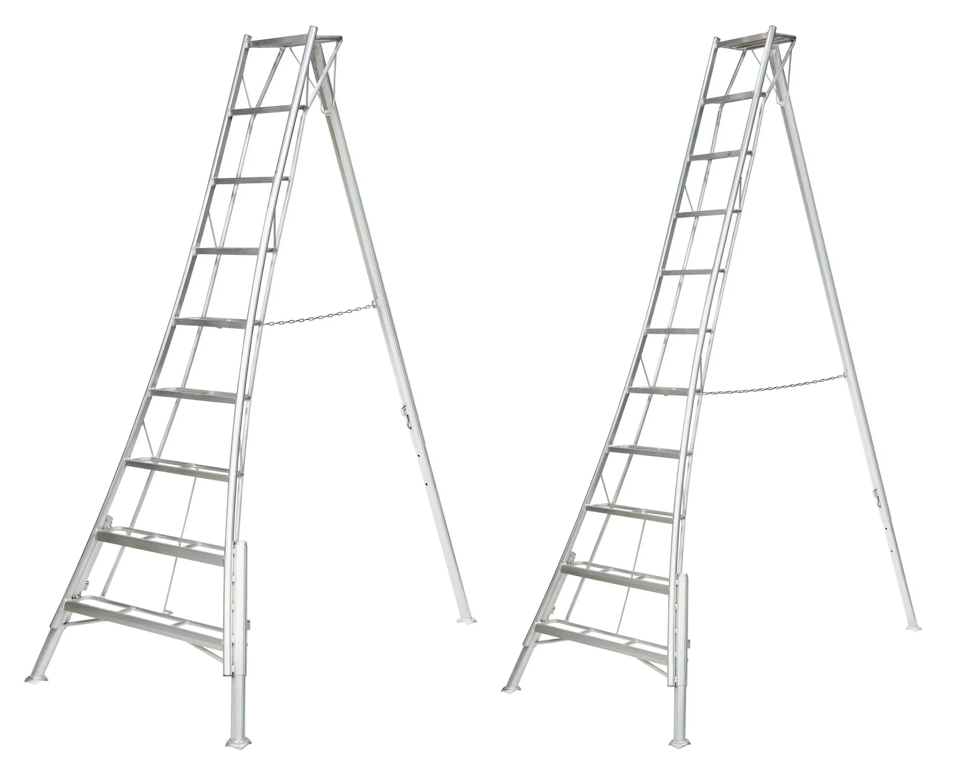 "Niwaki Dreibein-Gartenleiter 3-Holm 140×267,5×361 cm Aluminium Silber – höhenverstellbares Standbein image"