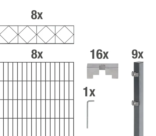 "Doppelstabmattenzaun Sets anthrazit mit Dekorelement "Bergen"", Länge: 16 m, Höhe: 140 cm image"