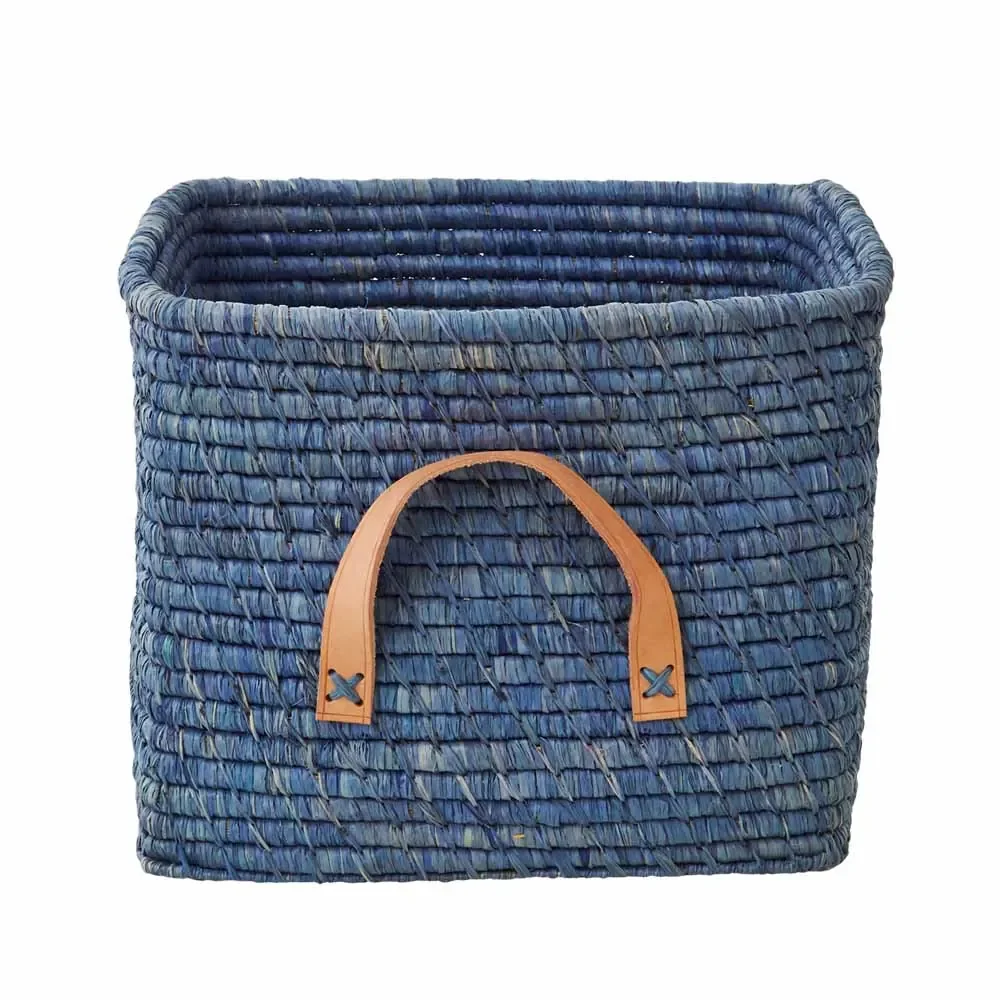 Rice Bastkorb Ledergriffe blau