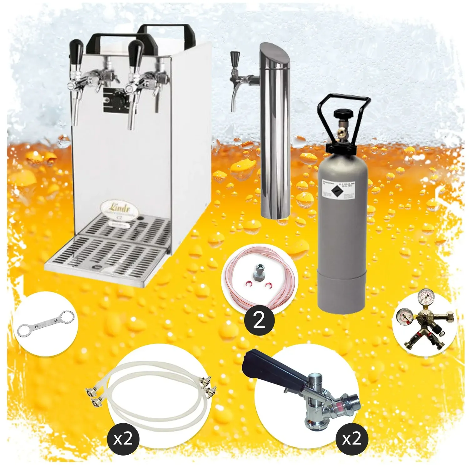 "Untertheken Komplett Set - Zapfanlage, Bierzapfanlage - Kontakt 40 2-leitig Trockenkühler, Durchlaufkühler 50 Liter/h, inkl. Schanksäule, Green Line, Zapfkopf: ohne; Zapfkopf 2: ohne image"