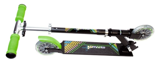 "muuwmi Aluminium Scooter Neon – Tretroller, 125 mm, ABEC 5, GS-geprüft, höhenverstellbar, LED-Leuchtrollen, grün-schwarz image"