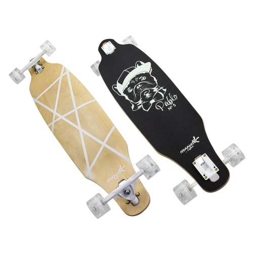 "muuwmi Lights Longboard GLOW Pablo mit LED-Rollen - ABEC 7 Board mit Glow in the Dark Funktion, French Bulldog Design image"