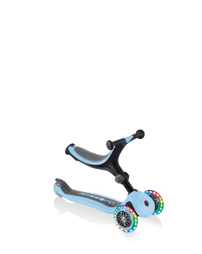 "GLOBBER GO-UP FOLDABLE LIGHTS – 3 in 1 Dreirad, 120/80 mm, ABEC 5, 3-rädrig, höhenverstellbar, LED-Rollen, pastellblau image"