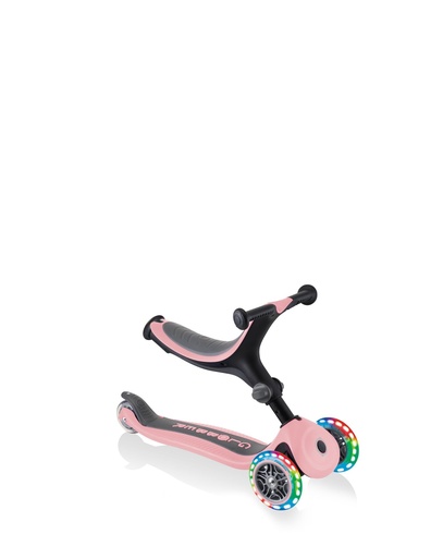 "GLOBBER GO-UP FOLDABLE LIGHTS – 3 in 1 Dreirad, 120/80 mm, ABEC 5, 3-rädrig, höhenverstellbar, LED-Rollen, pastellrosa image"