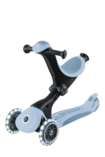 "GLOBBER GO-UP DELUXE LIGHTS ECO 360 – 3 in 1 Aufsitzrad, Laufrad, Scooter, 120/80 mm, 3-rädrig, verstellbar, blaubeere image"