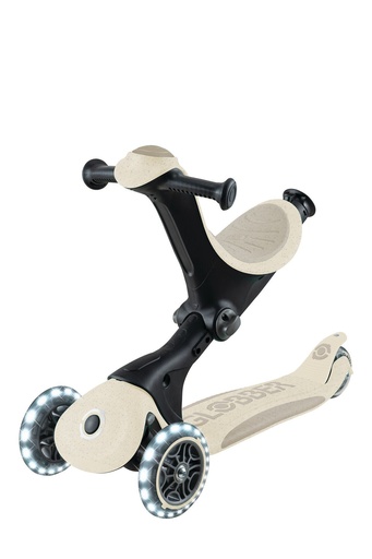 "GLOBBER GO-UP DELUXE LIGHTS ECO 360 – 3 in 1 Aufsitzrad, Laufrad, Scooter, 120/80 mm, 3-rädrig, verstellbar, kokos weiß image"
