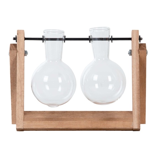 "Stecklingsständer - 2 Glasvasen - Hydrokulturvase für Stecklinge - Holz - Anzuchtstation image"
