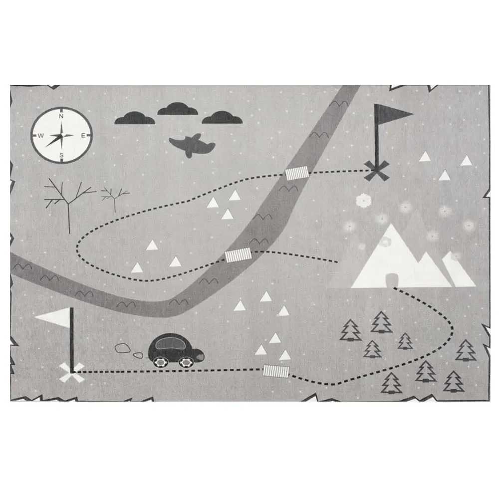 "Livone Kinderteppich waschbar Schatzkarte silbergrau, Teppichgrösse: 140 x 190 cm image"