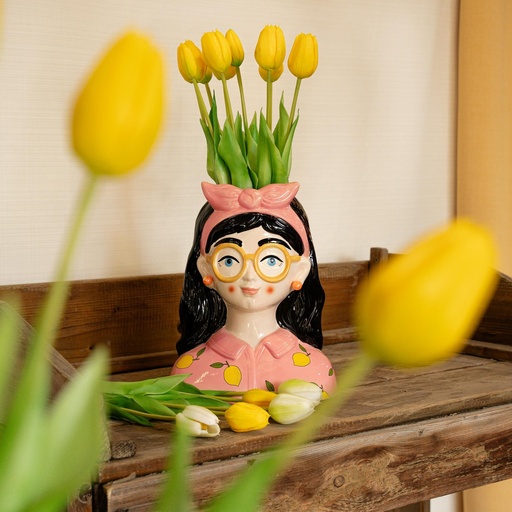 "Vase Vase Lady 'Kylie' Höhe ca. 27 cm + 10x Real Touch Tulpen Gelb image"