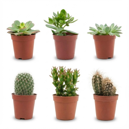 "Mischung aus echten Kakteen und Sukkulenten - 6 Stück - Ø 5,5 cm - Höhe: 5-10 cm image"
