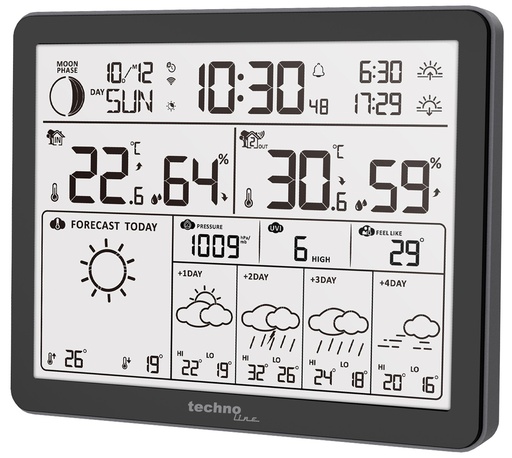 "WD3000 WLAN Wetterstation mit App (Tuya Smart) – 4-Tage-Vorhersage, Außensensor, Temperatur, Luftfeuchtigkeit, Luftdruck, UV-Index & Mondphase image"