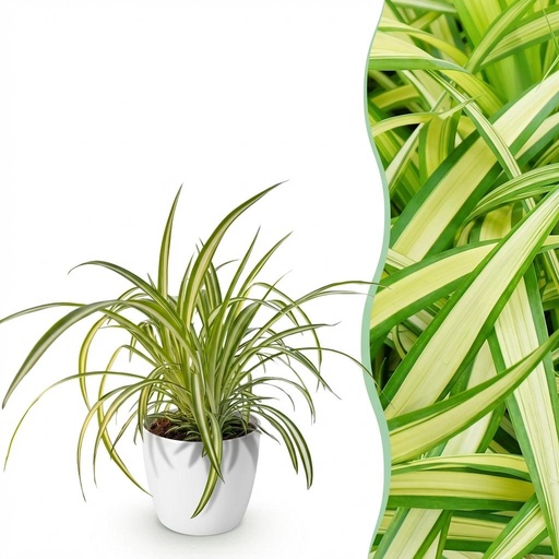 "Zimmerpflanze - Chlorophytum comosum Variegatum - Bunte Graslilie - Haustierfreundliche Pflanze - Grün - 1 Pflanze - mit Potter Weiß - Topf 12cm - Höhe 20cm image"