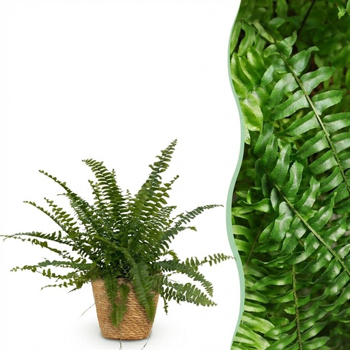 "Zimmerpflanze - Nephrolepsis exaltata Green Lady - Farn - Haustierfreundliche Pflanze - Grün - 1 Pflanze - mit Korb - Topf 12cm - Höhe 25cm image"