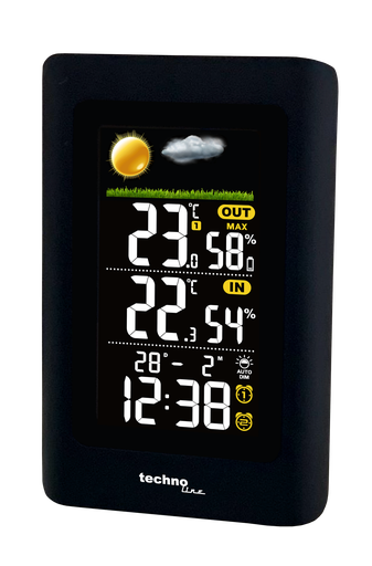 "WS6447 Wetterstation mit Außensender, Innen- und Außentemperatur, Luftfeuchtigkeit, Wettervorhersage, 2 Weckalarme, Schlummerfunktion, Min/Max-Speicher, Uhrzeit und Datum image"