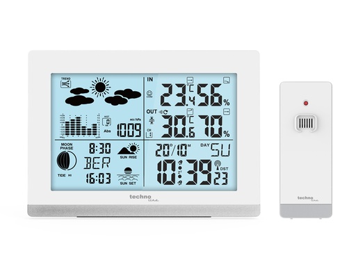 "WS6762 Funk-Wetterstation mit Außensensor – DCF Funkuhr, Innen- & Außentemperatur, Luftfeuchtigkeit, Wettertrend, Mondphase, großes LCD Display, Wecker mit Datum & Uhrzeit image"