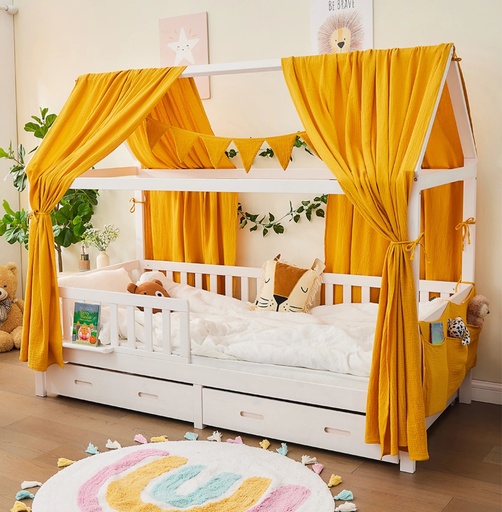 "Alavya Home Deko-Set Musselin 125x350 cm Bio-Musselin Baumwolle - Senfgelb image"