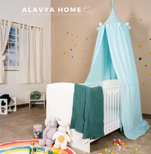 "Alavya Home Baldachin Betthimmel 250x50 cm Bio-Musselin Baumwolle - Blau image"
