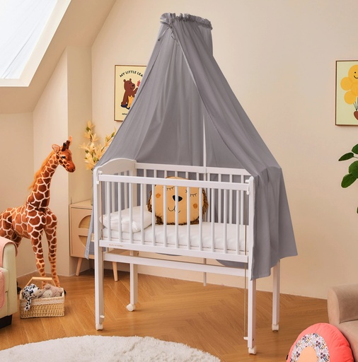 "Alavya Home Babybett Betthimmel mit Himmelstange 150x240 cm Bio-Baumwolle - Grau image"