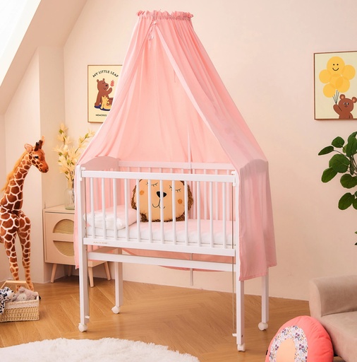 "Alavya Home Babybett Betthimmel mit Himmelstange 150x240 cm Bio-Baumwolle - Rosa image"