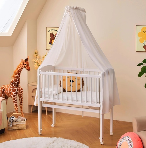"Alavya Home Babybett Betthimmel mit Himmelstange 150x240 cm Bio-Baumwolle - Weiß image"