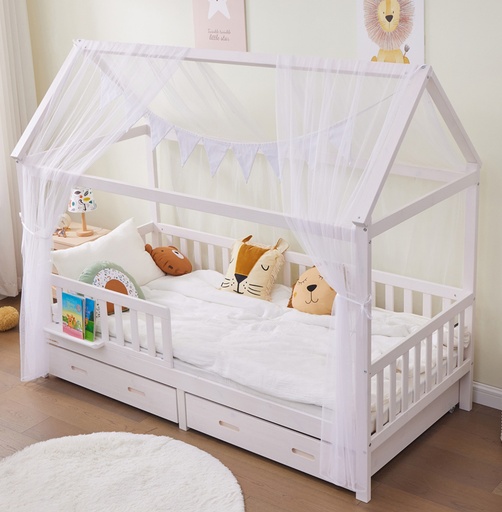 "Alavya Home Hausbett CLOUD 90 x 200 cm Komplett-Set – Polyester Dekoset Weiß + Schublade 90 x 200 cm + Kindermatratze COZY 90 x 200 cm (Kaltschaum) image"