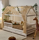 Alavya Home Hausbett CLOUD 90 x 200 cm Komplett-Set – Polyester Dekoset Beige + Schublade 90 x 200 cm + Kindermatratze COZY 90 x 200 cm (Kaltschaum)