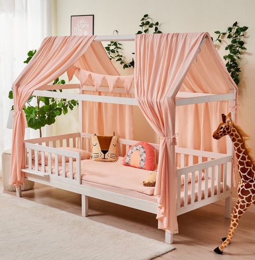 "Alavya Home Hausbett CLOUD 90 x 200 cm Komplett-Set – Musselin Dekoset Rosa + Kindermatratze COZY 90 x 200 cm (Kaltschaum) image"