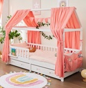 Alavya Home Ergänzungsset für Hausbett CLOUD 80x160 cm – Musselin-Dekoset Rosa + Schublade Buche (ohne Bett)
