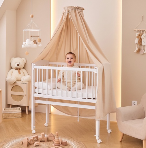 "Alavya Home Babybett Betthimmel mit Himmelstange 150x240 cm Bio-Baumwolle - Beige image"