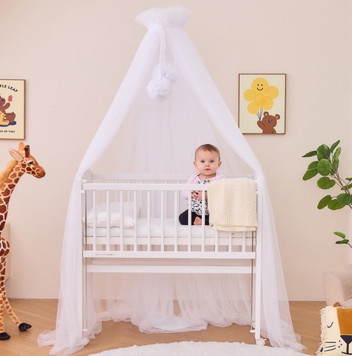 "Alavya Home Betthimmel aus Tüll mit Pompons - Weiß image"